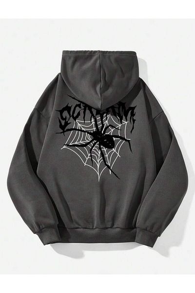 AFROGİYİM Unisex Spider Web Back Printed Oversize Hoodie