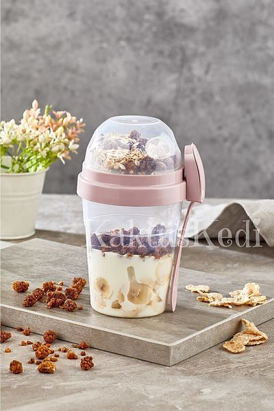 KaktüsKedi Prepar and Go with Lid, Spoon and Fork Diet and Yogurt Container Food Storage Container Powder