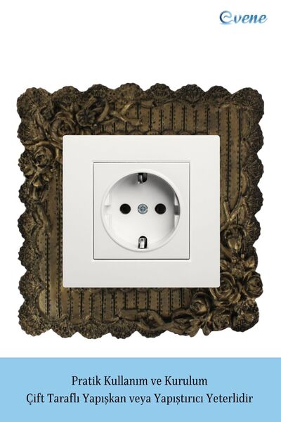 Evene Priz Süsü Dekoratif Priz Çerçevesi Anahtar Çerçevesi Altın Eskitme Renk Model 1