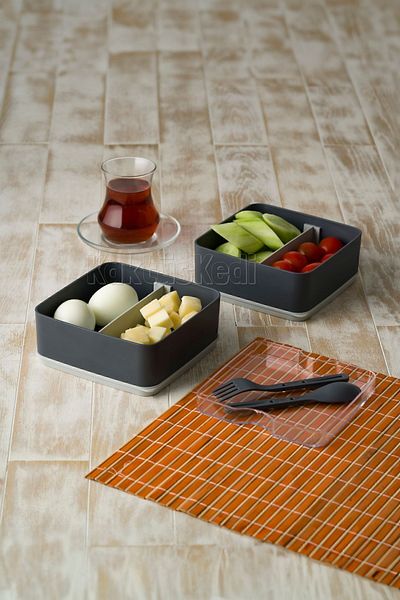 KaktüsKedi 4-Compartment Food Storage Container Set| Athlete Diet Student Fitness School Workplace Travel Table