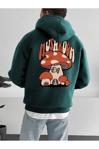 AFROGİYİM Ανδρικό φούτερ Oversize με κουκούλα με στάμπα μανιταριού