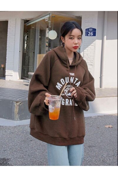 AFROGİYİM Γυναικείο φούτερ The Mountain Grand με στάμπα Hooded Oversize