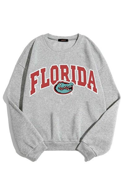 AFROGİYİM Дамски сив суитшърт с голям размер Florida Print