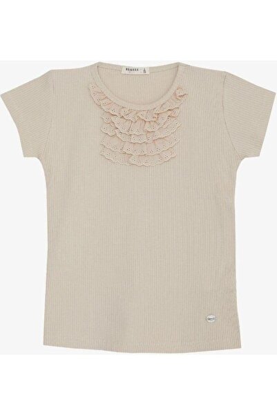 Zekids Tricou cu guler cu dantela pentru fete - maneca scurta