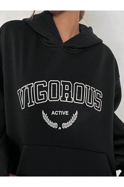 AFROGİYİM Дамска суичър с качулка и качулка с щампи Active Wing