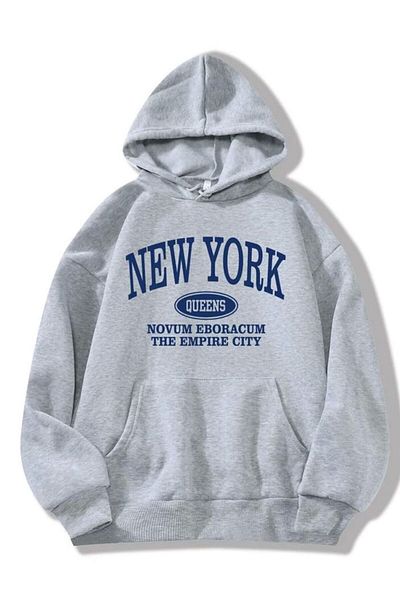 AFROGİYİM New York Queens bedrucktes Damen-Kapuzenpullover in Übergröße