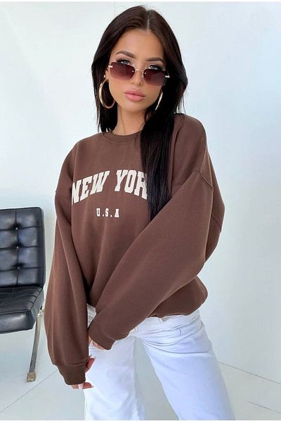 AFROGİYİM Γυναικείο φούτερ New York με στάμπα Oversize Fleece