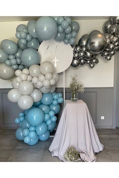 eğlencemarketi Chrome Silver Blue Glass Gray And Smoke Balloon Chain 100 Pcs
