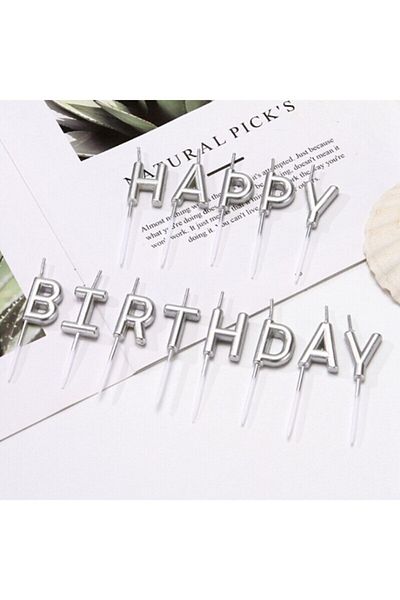 eğlencemarketi Happy Birthday Writable Silver Silver Party Candle