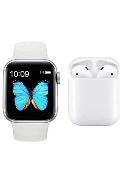 pazariz Watch 6 Series Akıllı Saat + Beyaz I12  Bluetooth Kulaklık