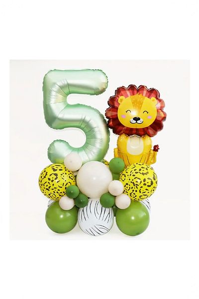 BİDOLUMUTLULUK Safari Themed Age Lion Foil Balloons Birthday Set - Party Entertainment