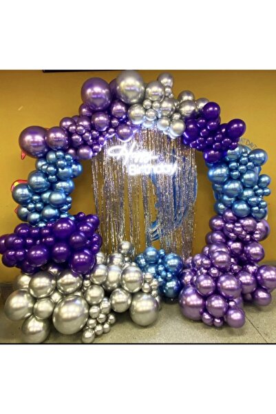 eğlencemarketi Krom Mor Beyaz Altın Mavi Balon Zinciri 100 Adet