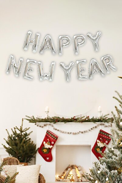 PEKSHOP Happy New Year Balloon Set SILVER New Year Balloons 40cm Letters