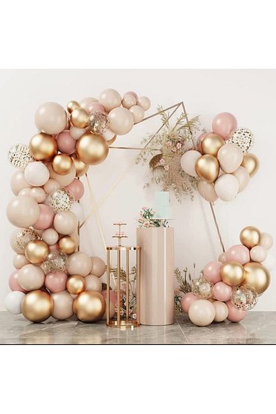 eğlencemarketi Powder Pink Gold Confetti Balloon Chain Set 100 Pieces