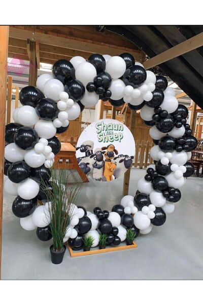 eğlencemarketi Beşiktaş Tema Doğumgünü Siyah ve Beyaz Pastel Balon Zinciri 10...