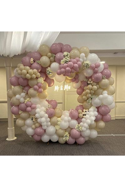 eğlencemarketi Retro Powder Pink Milk Coffee and White Balloon Chain 100 Pieces