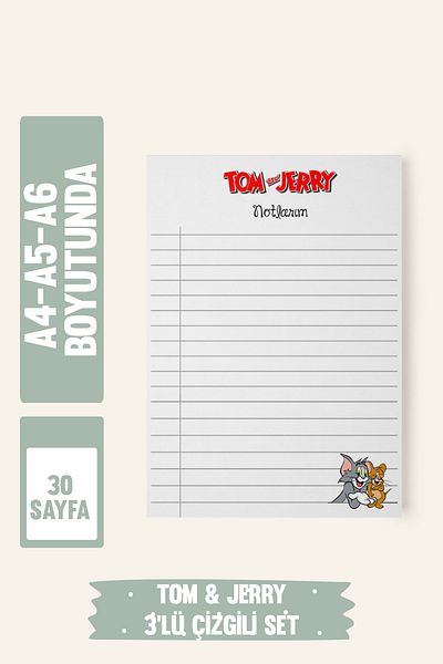Srctech Tom and Jerry 3-Pack Striped Notepad A4/A5/A6 Sizes