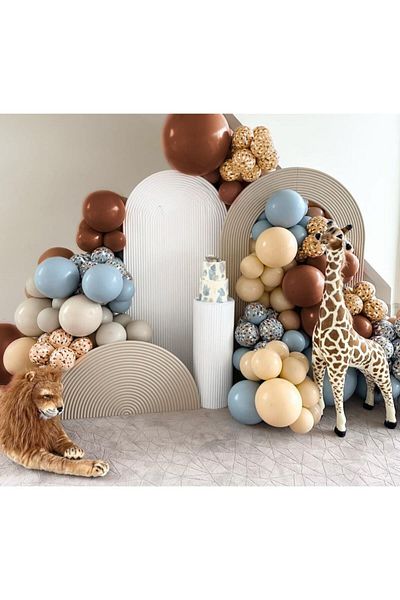 eğlencemarketi Retro Storm Blue Caramel Brown Safari Themed Balloon Set 100 Pieces