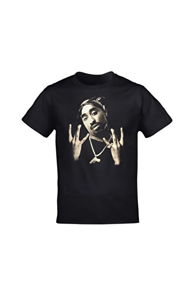 CONSTRAİN Unisex černé tričko - 2Pac Tupac Printed