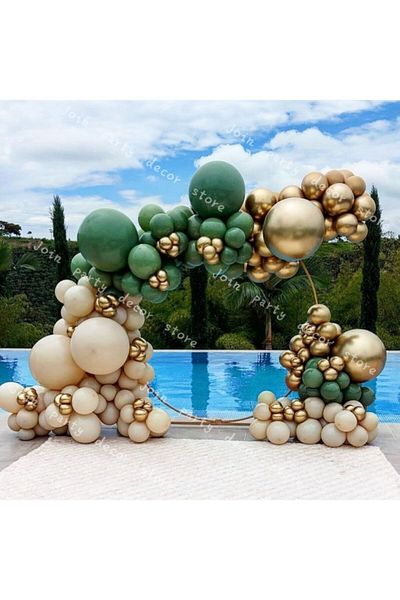 eğlencemarketi Chrome Gold Dark Green And Tan Color Balloon Chain 100 Pieces