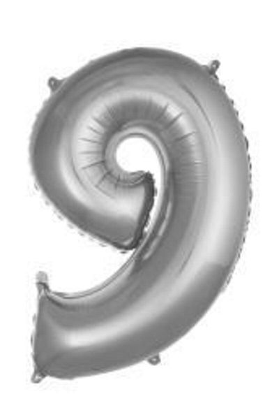 eğlencemarketi 40 Inch 100 Cm Silver Foil Number Balloon 9