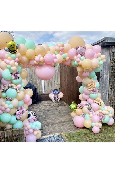 eğlencemarketi Pastel Soft Macaron Balloon Pink Salmon Mint Green Balloon Chain 150 Pieces