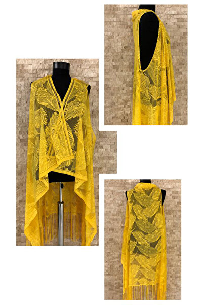 PEMBECİN Pembecin Pareo Dantel Yelek Mayo Bikini Üzeri Yaprak Desenli Püsküll...