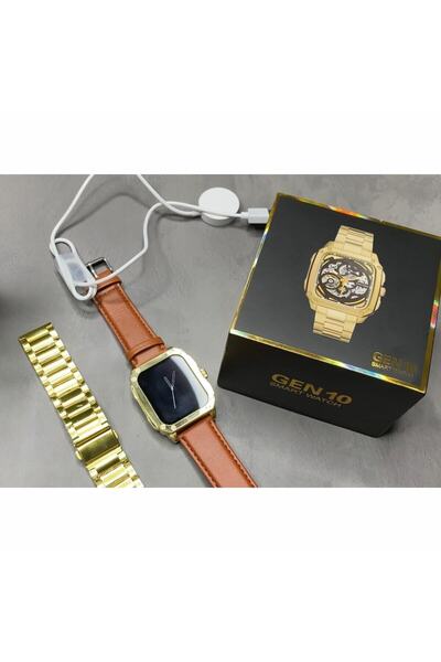 pazariz Watch Gold Series Gen 10 Özel Seri Metal/deri Çift Kordon Limited Edition Altın Rengi Akıllı Saat