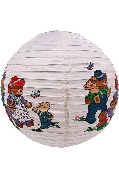 pazariz Japon Feneri - Ayıcık Ailesi Desenli Asma Süs Avize - 40 Cm