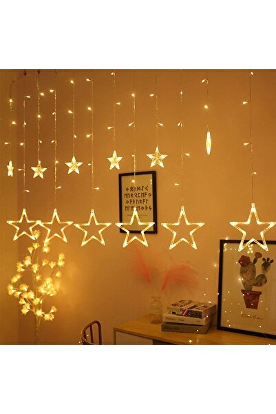 HomeCare Dekoratif Pilli Yıldızlı Led Işıklı Saçaklı Perde Aydınlatma