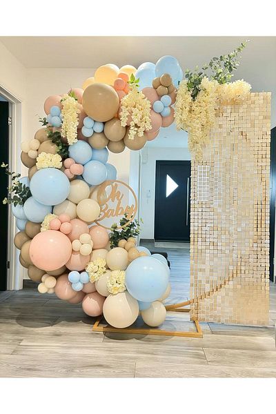 eğlencemarketi Pastel Macaron Blue Pink Blush Sea Sand And Hazelnut Balloon Chain 100 Pieces