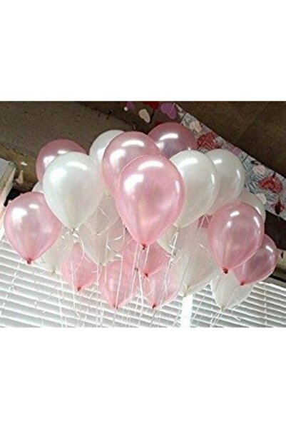 pazariz 25 Adet Metalik Sedefli (pembe-beyaz) Karışık Balon Helyumla Uçan