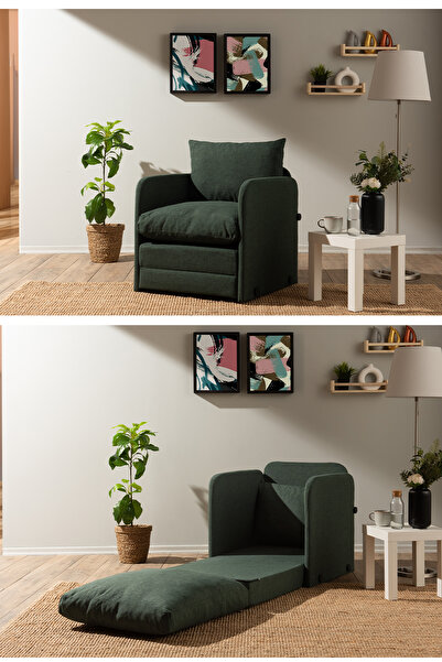 Pafu Saga Tekli Katlanır Yataklı Koltuk Keten Haki