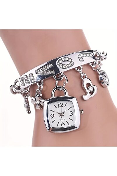 Bozhi Silver Color Love Letter Alloy Quartz Watch for Women - Stylish Bracele...