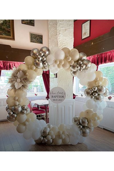 eğlencemarketi Chrome White Gold Milk Coffee And Pastel White Balloon Chain 100 Pieces