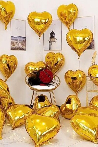 PEKSHOP Gold Heart Foil Balloon Shiny Heart Balloon 18" 45cm