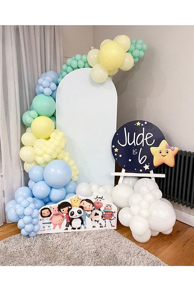 eğlencemarketi Macaron Blue Yellow Lilac And White Balloon Chain 100 Pieces