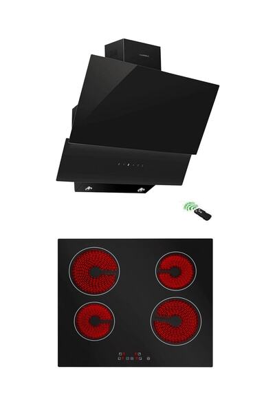 Luxell Vitroseramik Ankastre Set( V6-04 T Vitroseramik Ocak+ Da-835 Siyah Cam Davlumbaz)