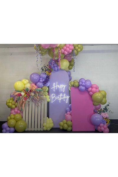 eğlencemarketi Retro Olive Macaron Pink And Lilac Balloon Chain 100 Pieces