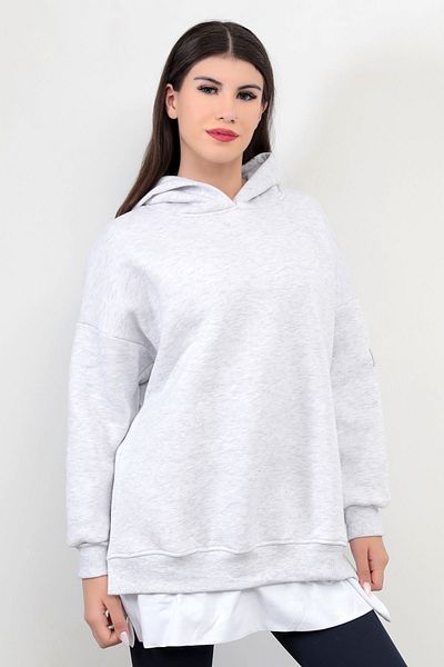 GİYSA Дамски суитшърт с качулка Oversize - Многослоен детайл, Оребрен суитшърт 2520