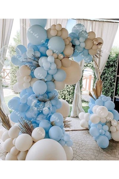 eğlencemarketi Makaron Mavi Ten Rengi Ve Beyaz Balon Zinciri 100 Adet