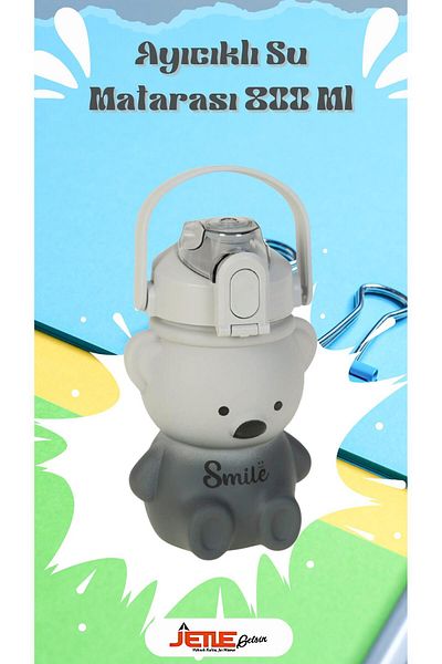 hak-iş oyuncak 800 ml Black Teddy Bear Water Bottle - Water Bottle with Teddy Bear Figure