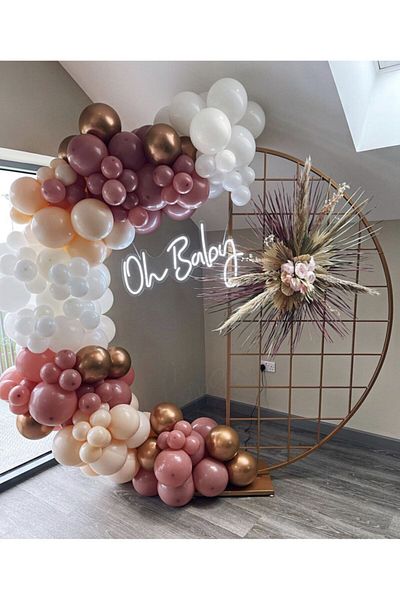 eğlencemarketi Chrome Bronze Powder Pink White And Salmon Balloon Chain 100 Pieces
