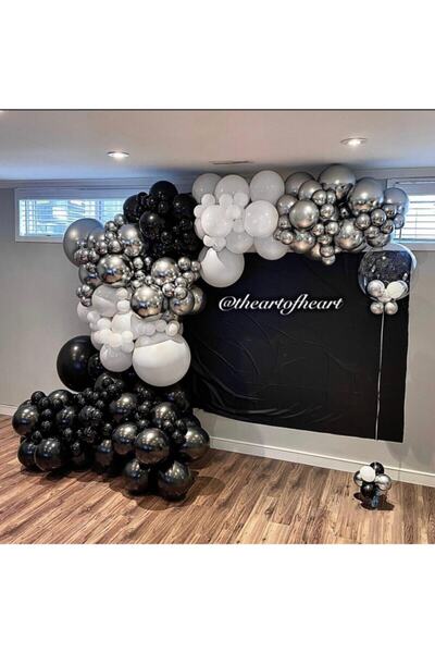 PEKSHOP Krom Siyah Krom Gümüş Ve Beyaz Balon Zinciri 100 Adet