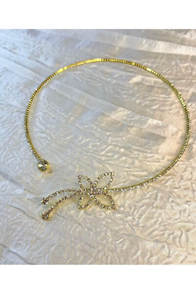 Silay Kelebekli Zirkon Taşlı Açık Uçlu Choker Kolye