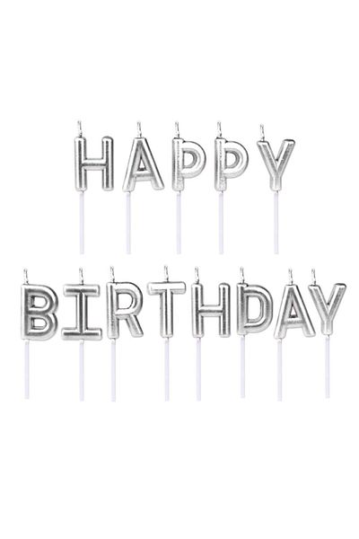 eğlencemarketi Happy Birthday Writable Silver Silver Party Candle