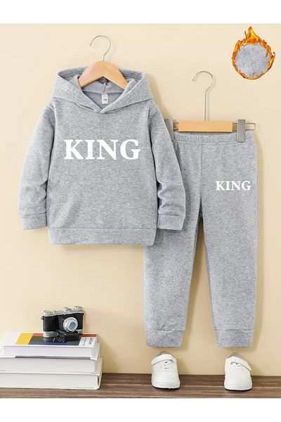 THEKONT King Unisex Cotton Tracksuit Set - Printed, Hooded, Bottom and Top Set