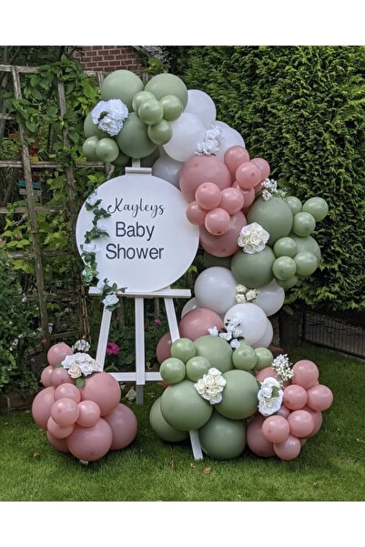 eğlencemarketi Küf Yeşili Toz Pembe Ve Beyaz Balon Zinciri 100 Adet