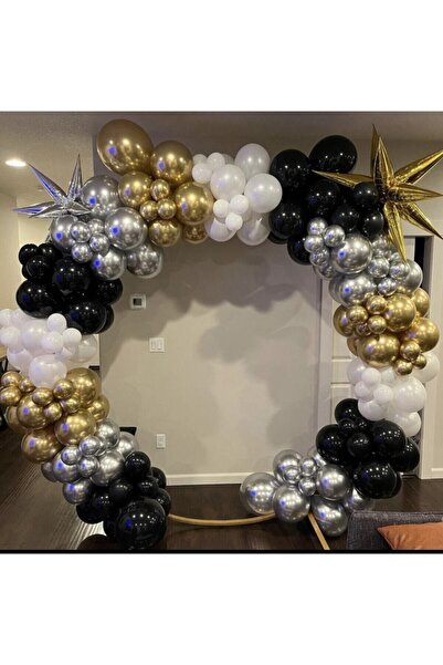 eğlencemarketi Krom Gold Gümüş Siyah Ve Beyaz Balon Zinciri 100 Adet