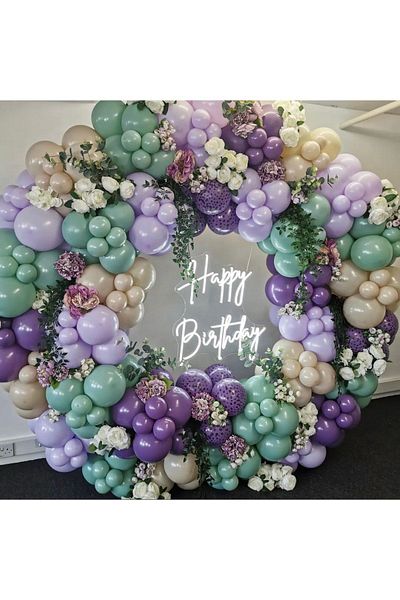 eğlencemarketi Retro Lavender Winter Green Sea Sand And Macaron Lilac Balloon Chain 100 Pieces